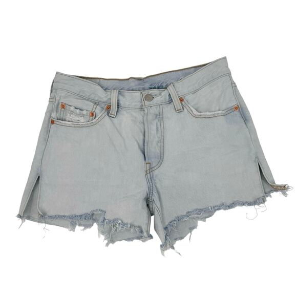 Levi's 501 Light Wash Denim Cut-Off Jean Shorts Womens Sz 27 Button Fly Mid Rise - Picture 1 of 8